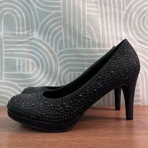 Silver Slipper Black Beaded Platform Heels Size 11M Formal Pumps